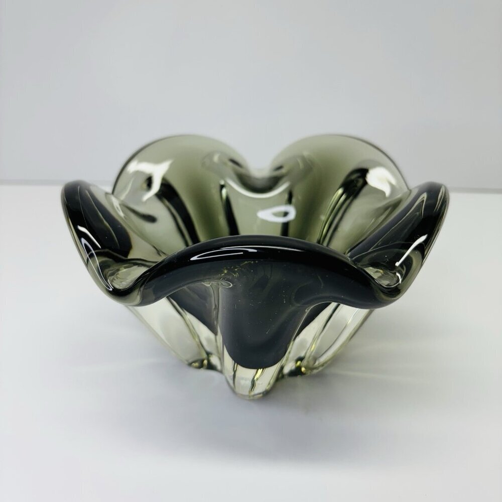 Murano Italian Art Glass Heavy Lotus Flower Translucent Bowl Dish‎ Ashtray